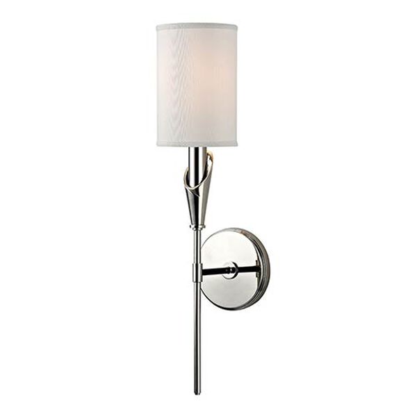 Tate Polished Nickel One-Light Wall Sconce with White Shade, image 1