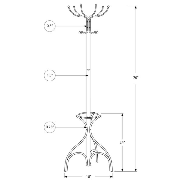 Coat Rack - 70H / White Metal with an Umbrella Holder, image 3