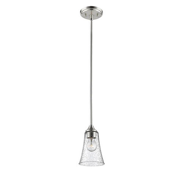 Whittier Satin Nickel One-Light Mini Pendant with Seeded Glass, image 1