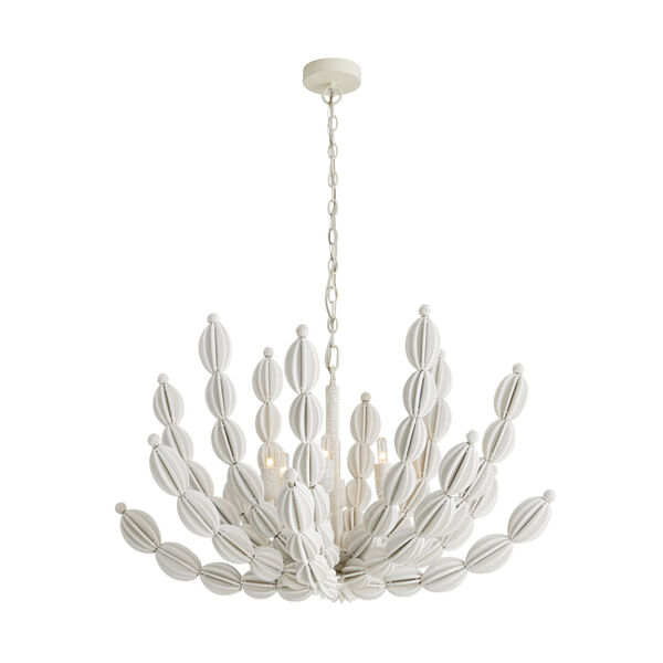 Indi White Wood and Coco Shell Six-Light Chandelier, image 5