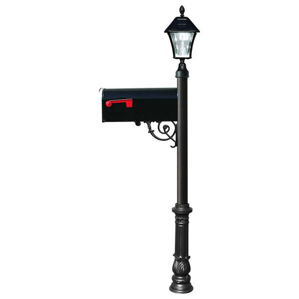 Lewiston Post with Economy 1 Mailbox, Ornate Base in Black Color with Black Solar Lamp, image 1
