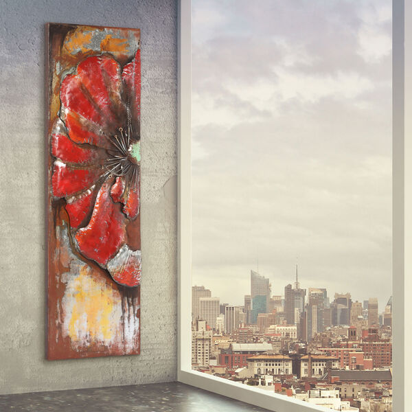 Red Poppy Detail Mixed Media Iron Hand Painted Dimensional Wall Art, image 5