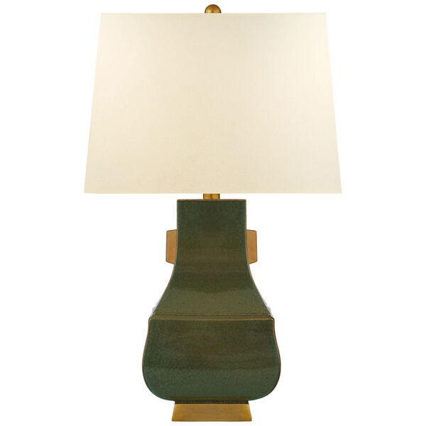 Kang Jug Large Table Lamp in Oslo Green and Burnt Gold Accent with Natural Percale Shade by Chapman and Myers, image 1