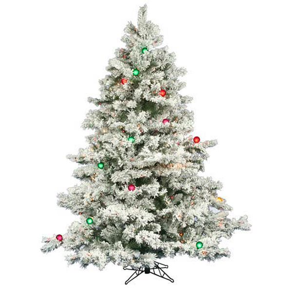 Flocked Alaskan 6.5-Foot Christmas Tree w/600 Multi-color Mini Lights and G50 Lights and 1045 Tips, image 1