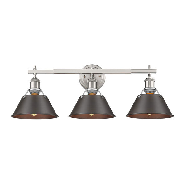 Orwell Pewter Three-Light Bath Vanity with Rubbed Bronze Shade, image 2
