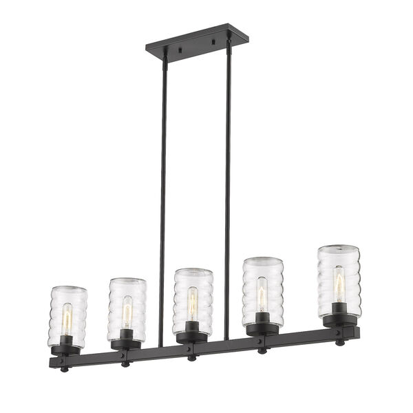 Tahoe Matte Black Five-Light Outdoor Island Chandelier with Clear Glass Shade, image 1