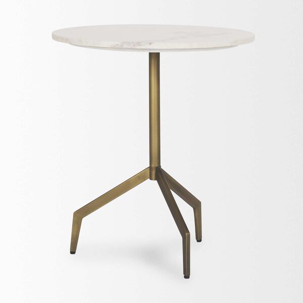 Serre Marble Top 3 Prong Gold Metal Base End Table, image 4