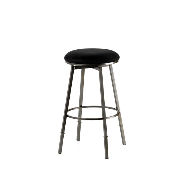 Sanders Pewter with Black Suede Backless Metal Swivel Counter/Barstool  with Nested Leg and Black Microfiber, image 1