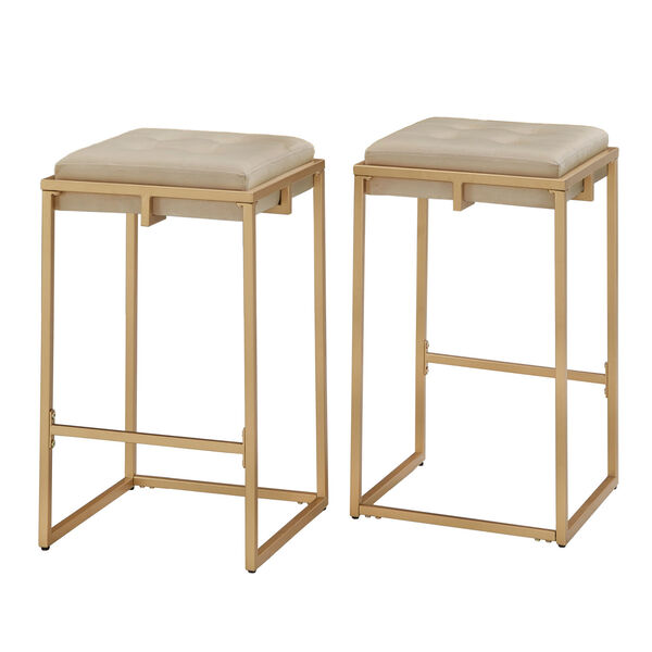 Minnie Gold and Beige Velvet Button Tufted Counter Stool, Set of Two, image 5