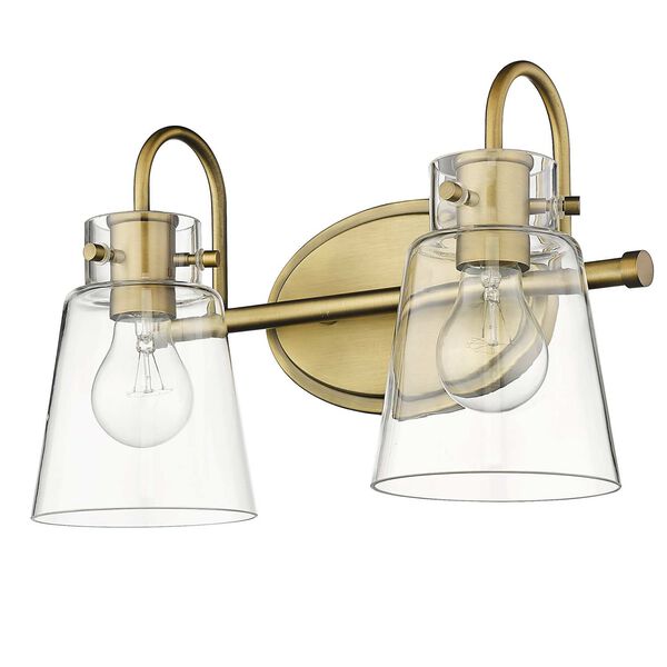 Bristow Antique Brass Two-Light Bath Vanity with Clear Glass, image 4