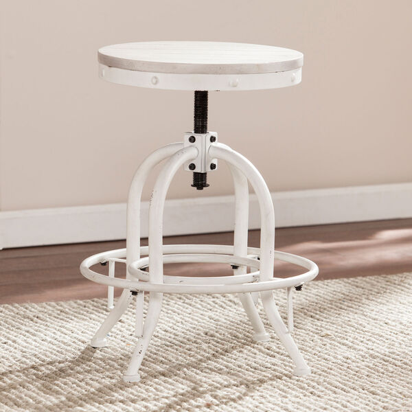 Distressed White with Whitewash Stain Stool, image 3