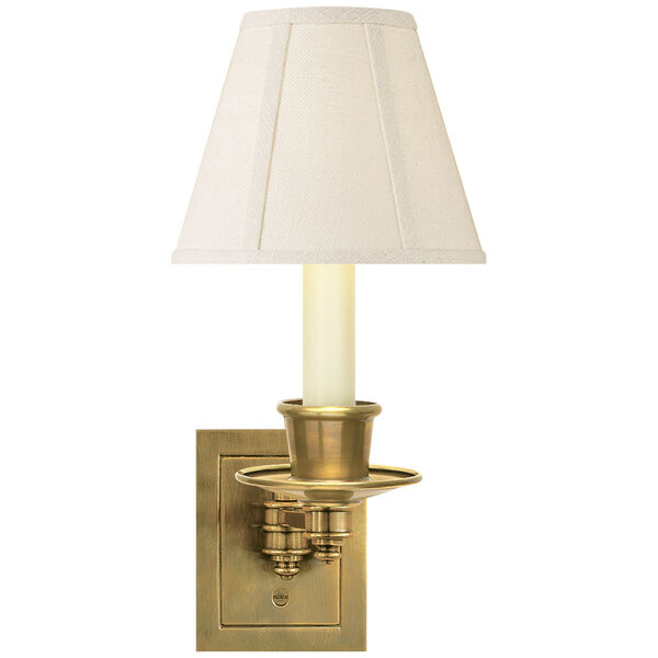 Single Swing Arm Sconce in Hand-Rubbed Antique Brass with Linen Shade by Studio VC, image 1