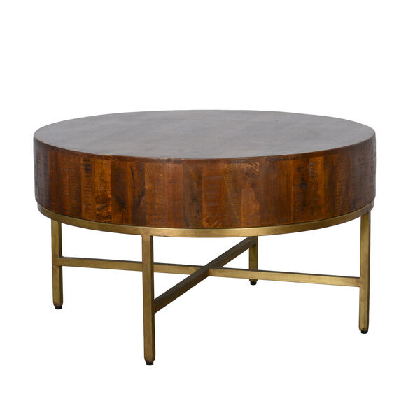 Montreal Brown and Antique Brass Round Coffee Table, image 1