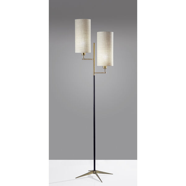 Davis Matte Black and Antique Brass Two-Light Floor Lamp, image 1
