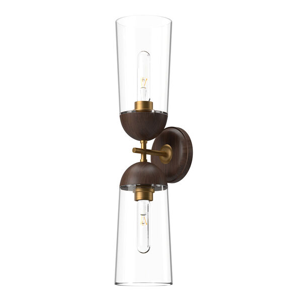 Emil Aged Gold and Walnut Two-Light Wall Sconce with Clear Glass, image 1