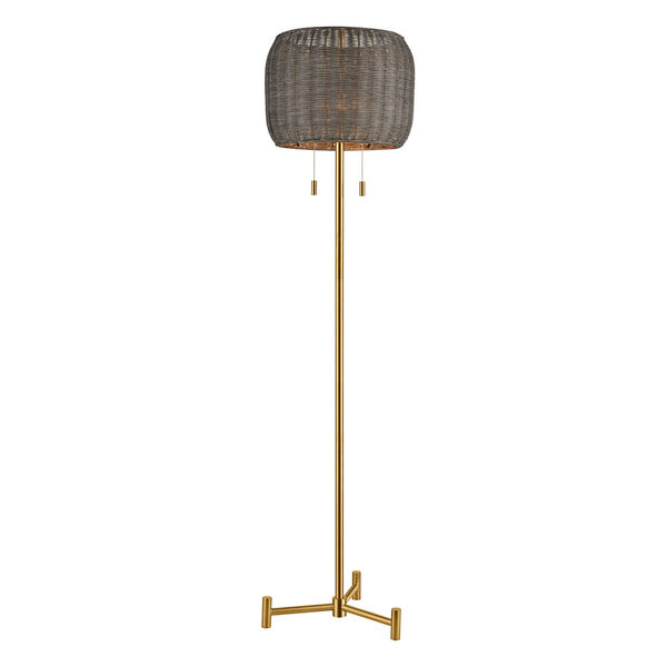 Bittar Aged Brass Two-Light Floor Lamp, image 1