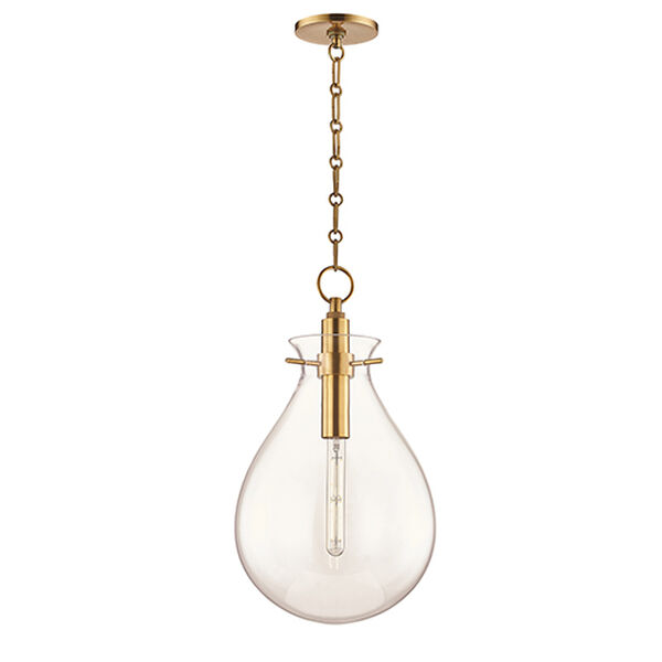Ivy Aged Brass Clear Glass One-Light LED Pendant, image 1