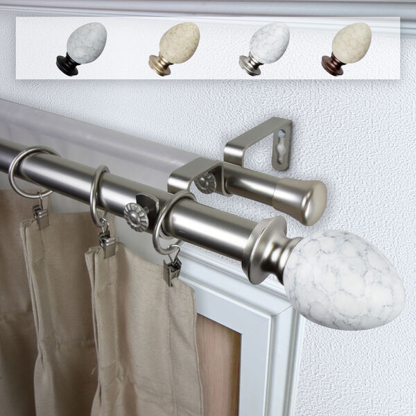 Ovate Satin Nickel 28-48 Inch Double Curtain Rod, image 1