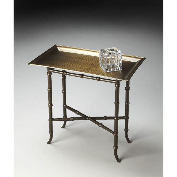 Meiling Antique Brass Tray Top Side Table, image 3