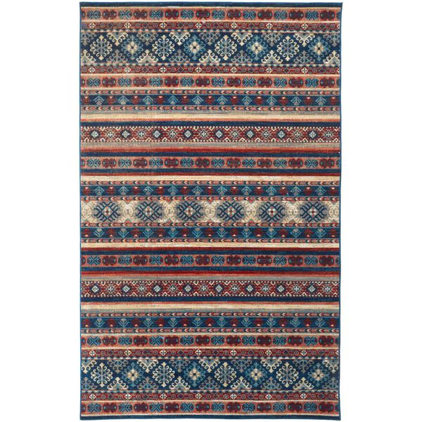 Nolan Farmhouse Diamond Blue Red Ivory Rectangular 4 Ft. 3 In. x 6 Ft. 3 In. Area Rug, image 1