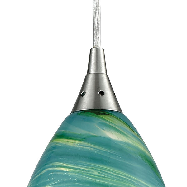 Collanino Satin Nickel Five-Inch One-Light Mini Pendant with Aqua Swirl Blown Glass, image 5