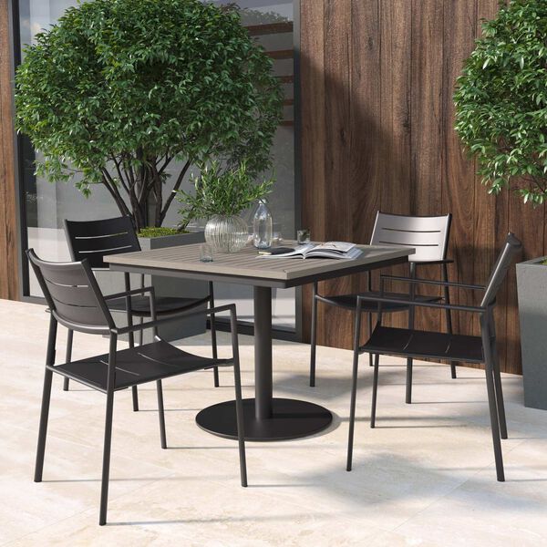 Eiland and Travira Gray Black Five-Piece Square Dining Table and Aluminum Dining Chairs Set, image 1