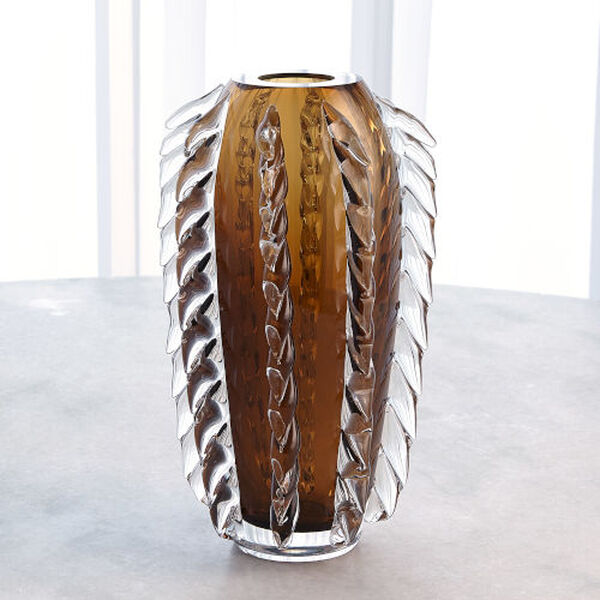 Tobacco Polish Art Glass Fringe Vase, image 2