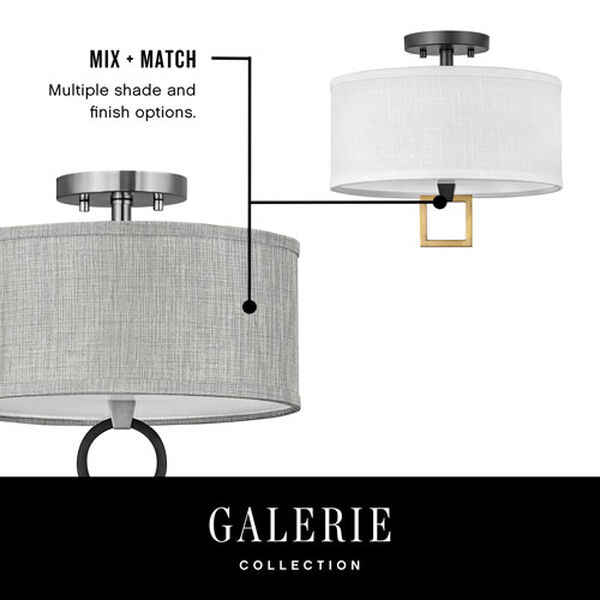 Link Black Two-Light LED Semi-Flush Mount with Off White Linen Shade, image 3