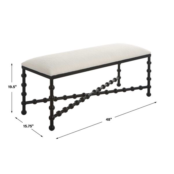 Iron Drops Satin Black and White Cushioned Bench, image 3