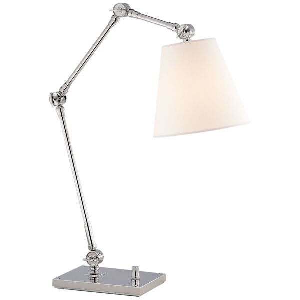 Graves Task Lamp in Polished Nickel with Linen Shade by Suzanne Kasler, image 1