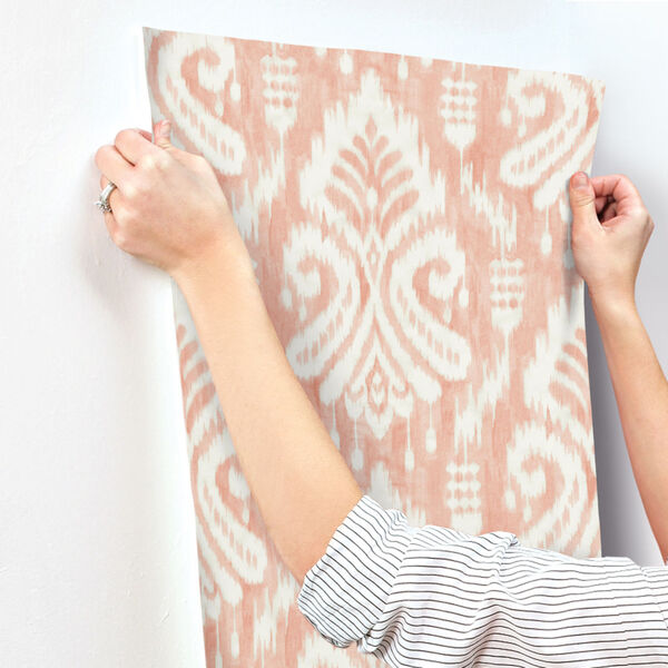 Tropics Coral Hawthorne Ikat Pre Pasted Wallpaper, image 3