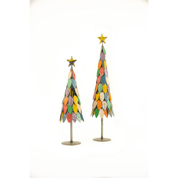 Multicolor Recycled Metal Christmas Trees, Set of 2, image 2