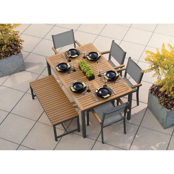 Travira Natural Tekwood Top and Carbon Powder Coated Aluminum Frame 63-Inch Rectangular Dining Table, image 2