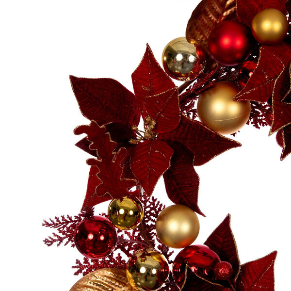 Red 22-Inch Artificial Poinsettia Deco Wreath, image 5