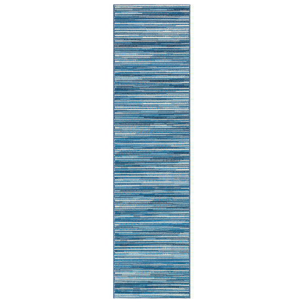 Liora Manne Marina China Blue 23 In. x 7 Ft. 6 In. Stripes Indoor/Outdoor Rug, image 1