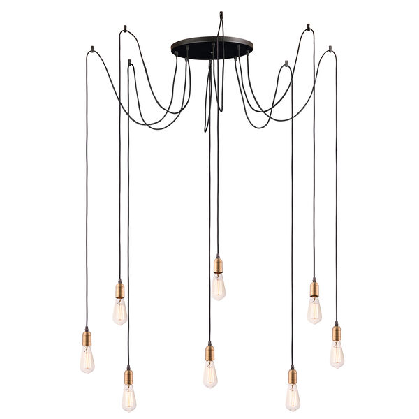 Early Electric Black and Antique Brass 15-Inch Eight-Light Pendant, image 1