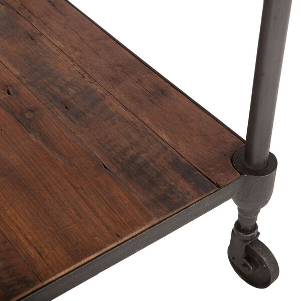 Paxton Weathered Walnut and Gray Zinc Side Table with Wheels, image 4