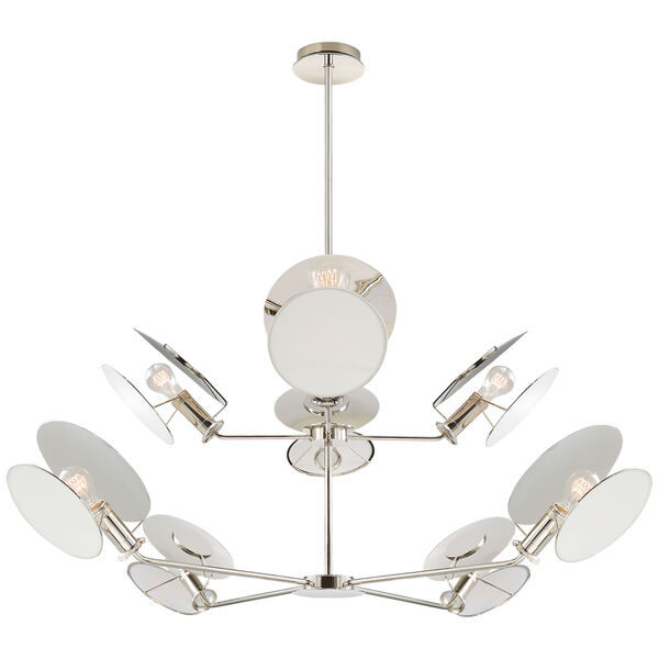Osiris Large Reflector Chandelier in Polished Nickel with Linen Diffuser by Thomas O'Brien, image 1