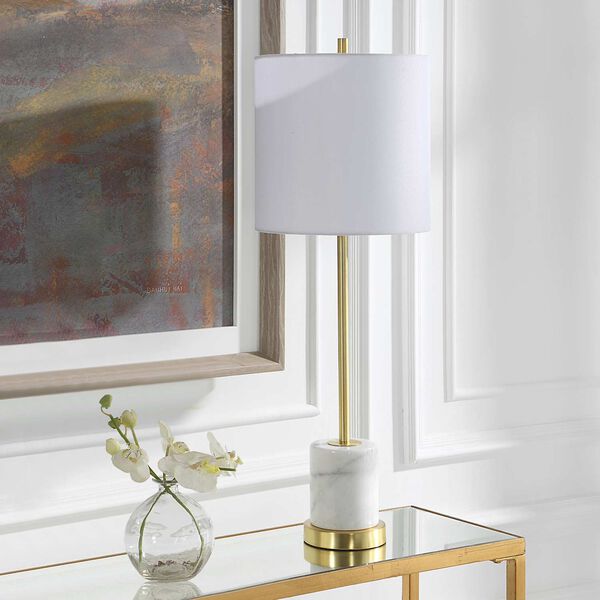 Turret Brushed Gold and White Buffet Lamp, image 3