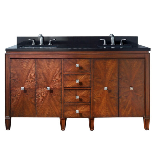 Brentwood 61-Inch New Walnut Vanity with Black Granite Top, image 1