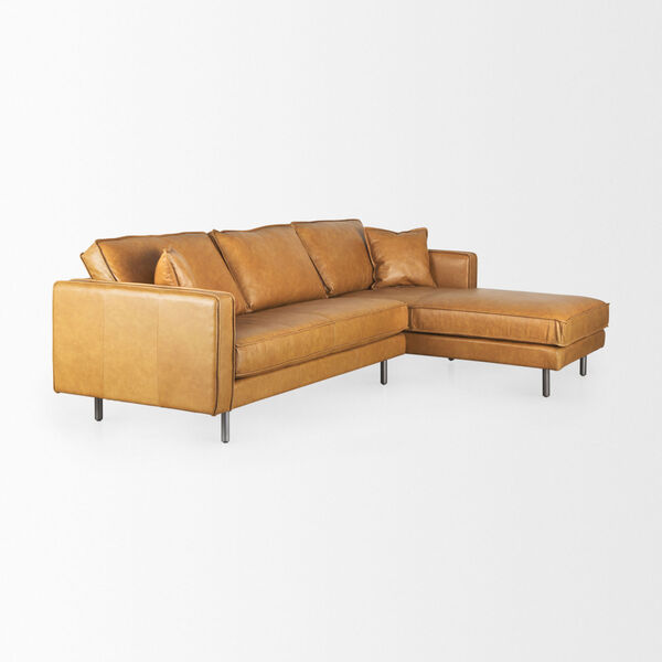 DArcy Tan Leather LEFT Chaise Sectional Sofa, image 6