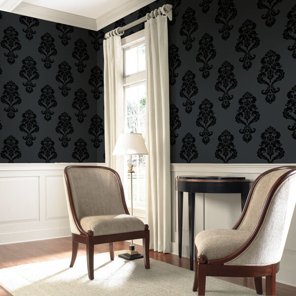 Black 27 In. x 27 Ft. Graphic Damask Wallpaper, image 3