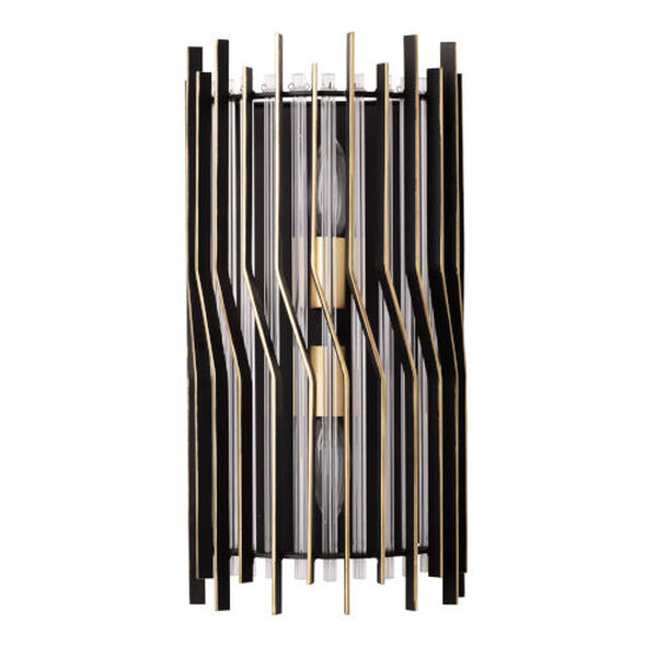 Park Row Matte Black French Gold Two-Light Wall Sconce, image 5