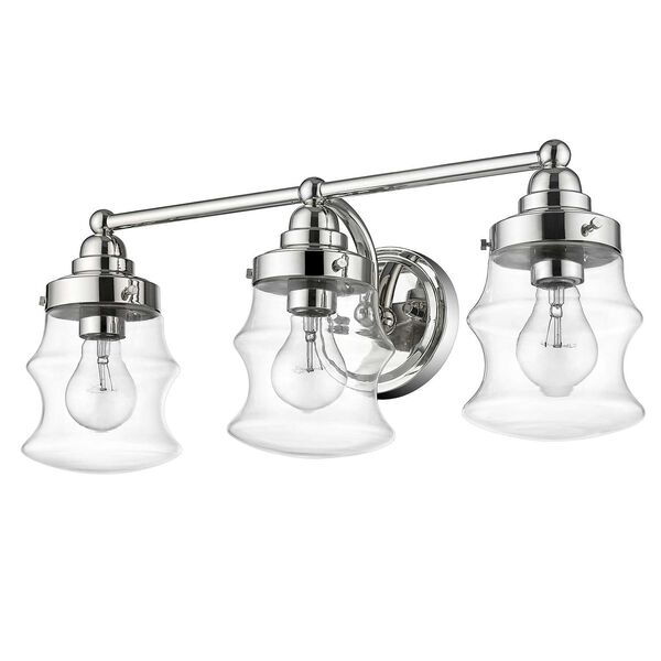 Keal Polished Nickel Three-Light Bath Vanity with Clear Glass, image 4