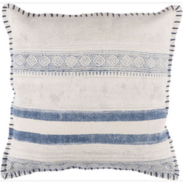 Lola Ivory and Navy 20-Inch Pillow with Down Fill, image 1
