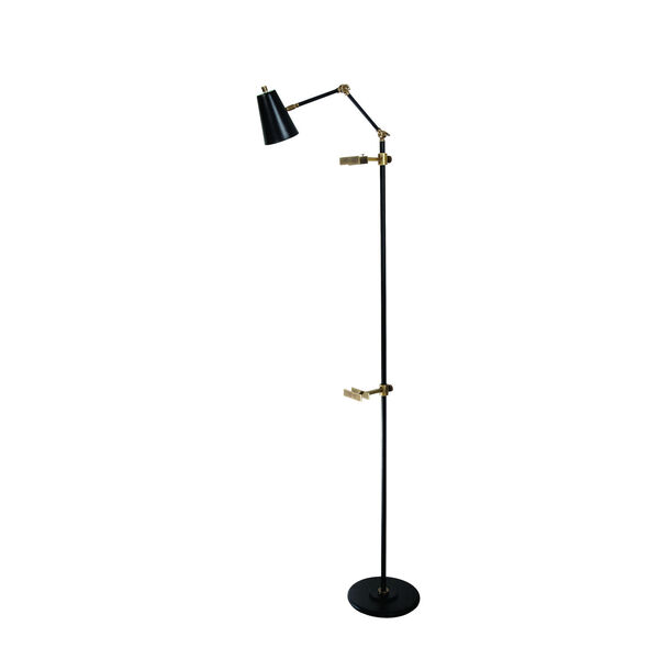 River North Black Antique Brass LED Floor Lamp with Spot Light Shade, image 1