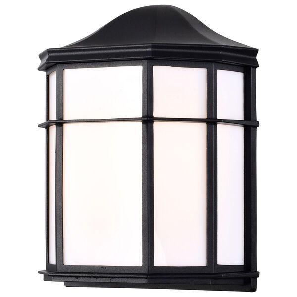 Black LED Cage Lantern Outdoor Wall Mount with White Linen Acrylic, image 4