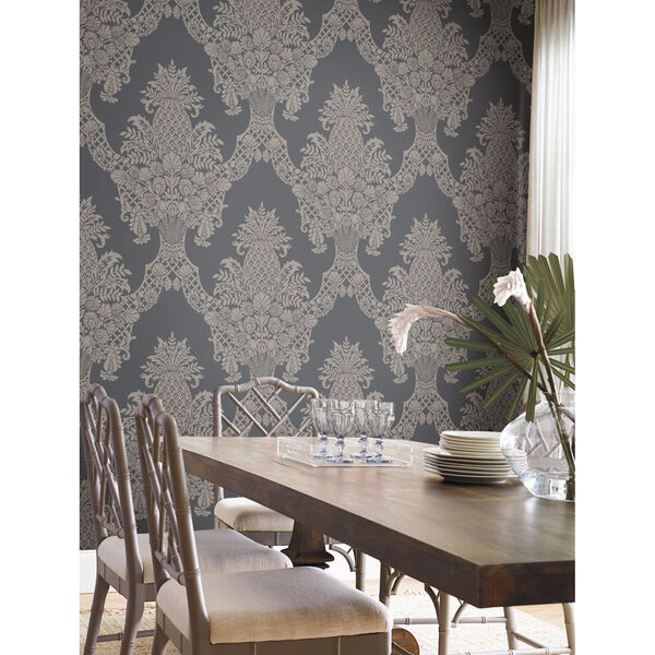 Damask Resource Library Gray 27 In. x 27 Ft. Pineapple Plantation Wallpaper, image 2