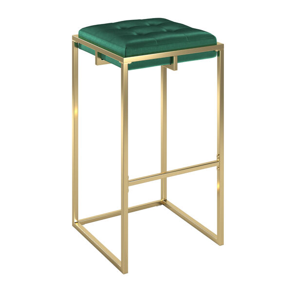 Minnie Gold and Green Velvet Button Tufted Bar Stool, Set of Two, image 1