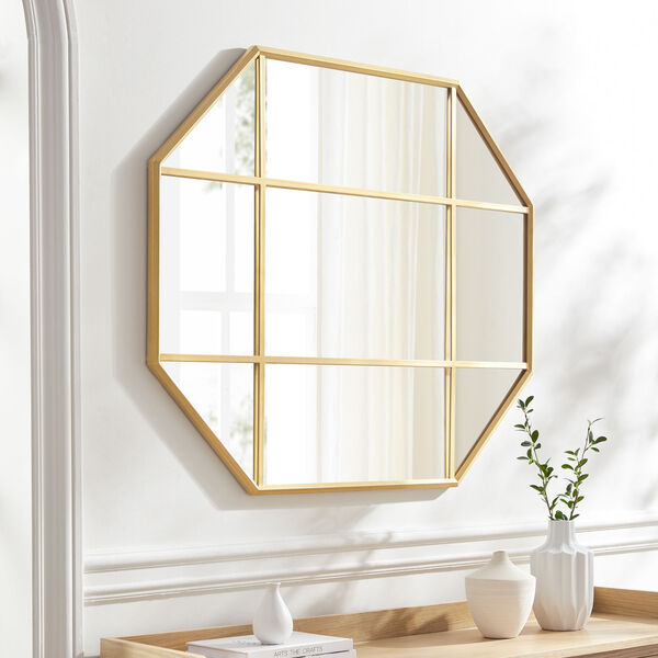 Gold Metal and Glass Windowpane Mirror, image 3